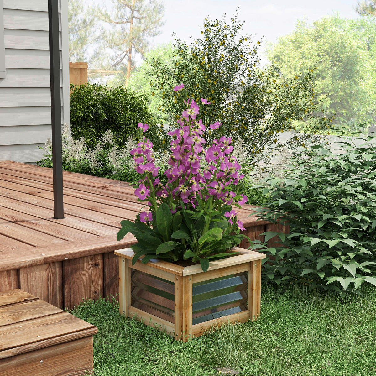 Outsunny Hochbeet silber Metall B/H/L: ca. 45x30x45 cm Hochbeet - natur/silber (45,00/45,00/30,00cm) - Outsunny