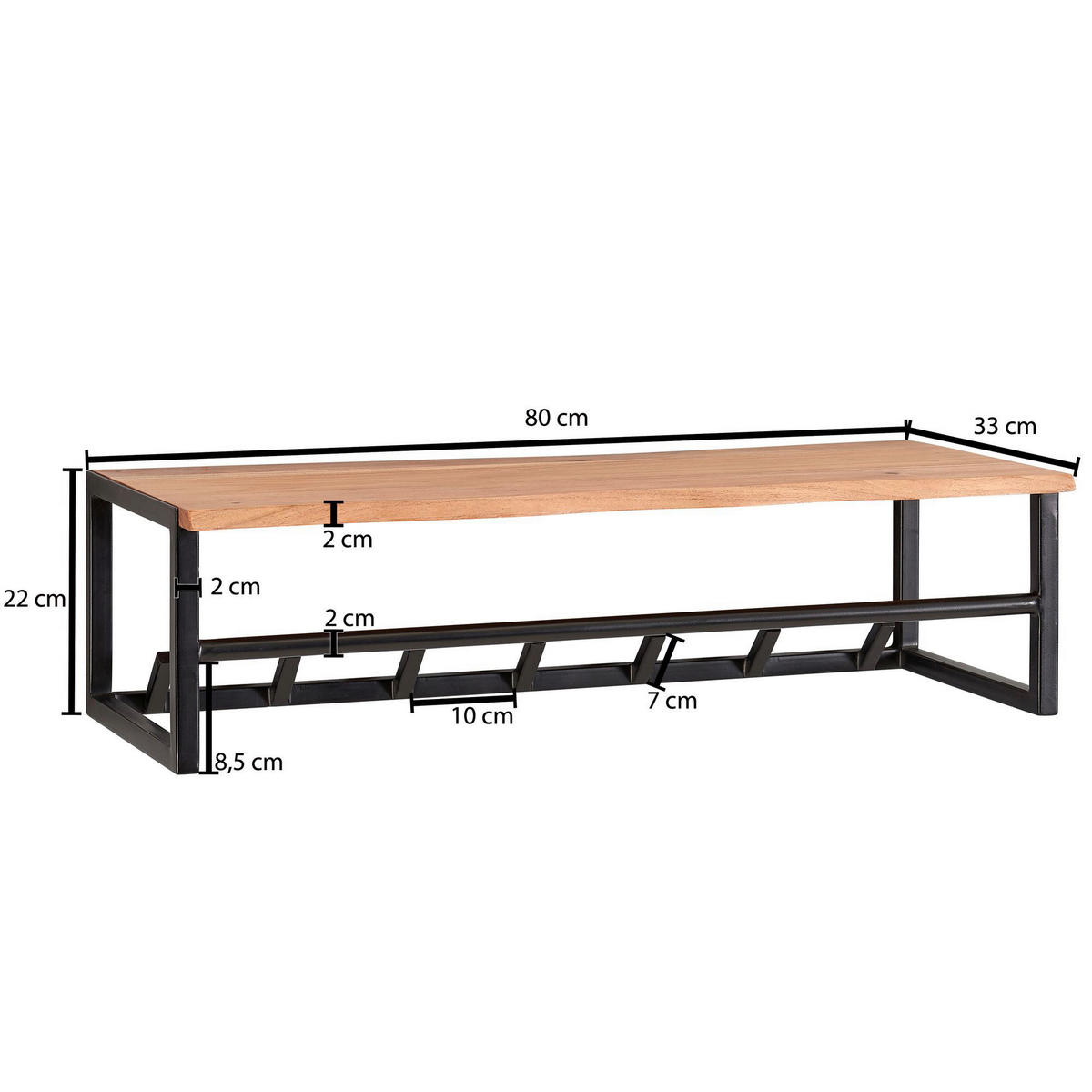 Wandgarderobe natur schwarz pulverbeschichtet B/H/T: ca. 80x33x22 cm Wandgarderobe - natur/schwarz (80,00/33,00/22,00cm) - Wohnling
