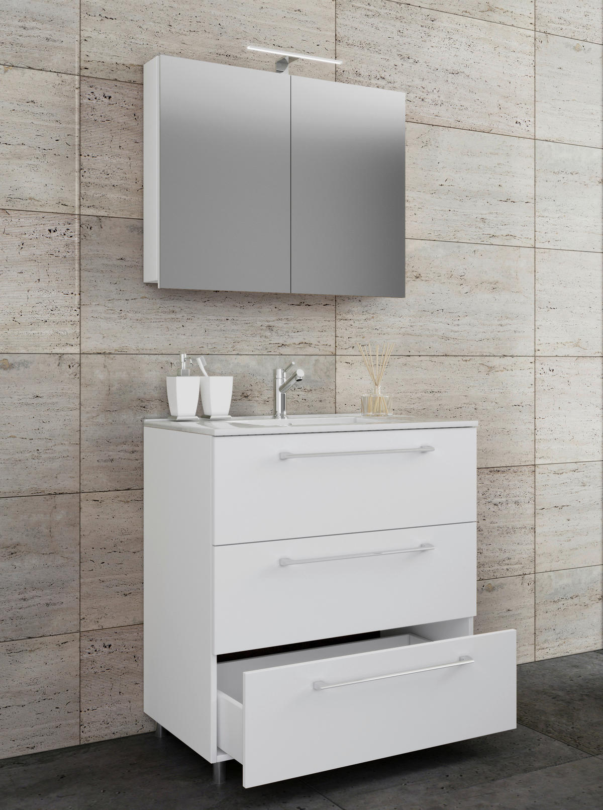 Waschplatz 3tlg-Schubo weiß B/H/T: ca. 60x86x46 cm 3tlg-Schubo - weiß (60,00/86,00/46,00cm) - VCM Möbel