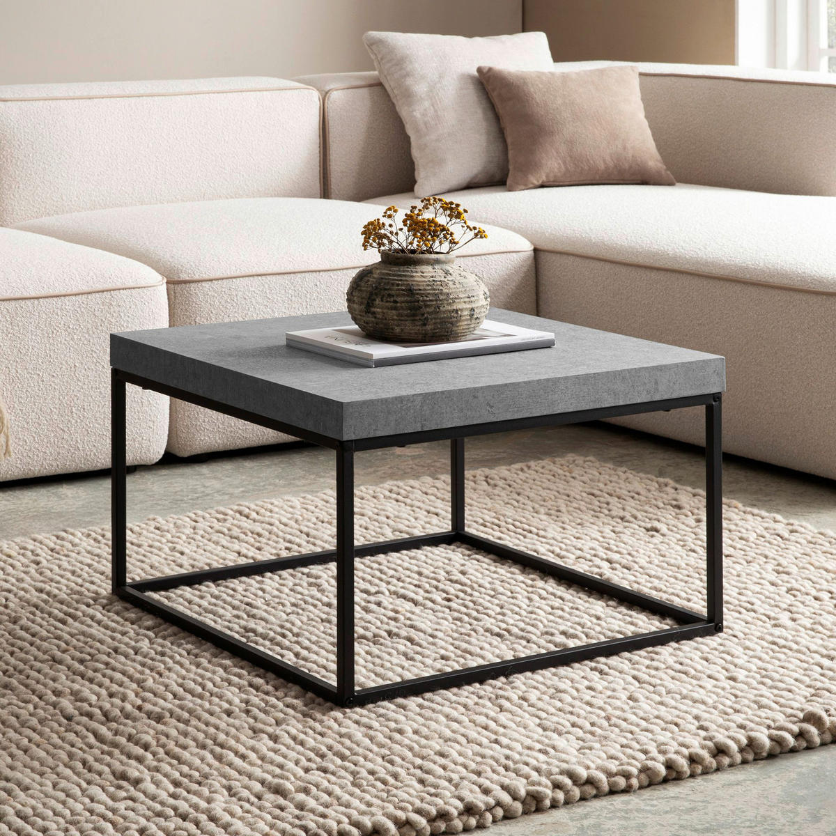 Couchtisch Beton Optik B/H/T: ca. 60x38x60 cm Couchtisch - Beton (60,00/38,00/60,00cm) - Wohnling