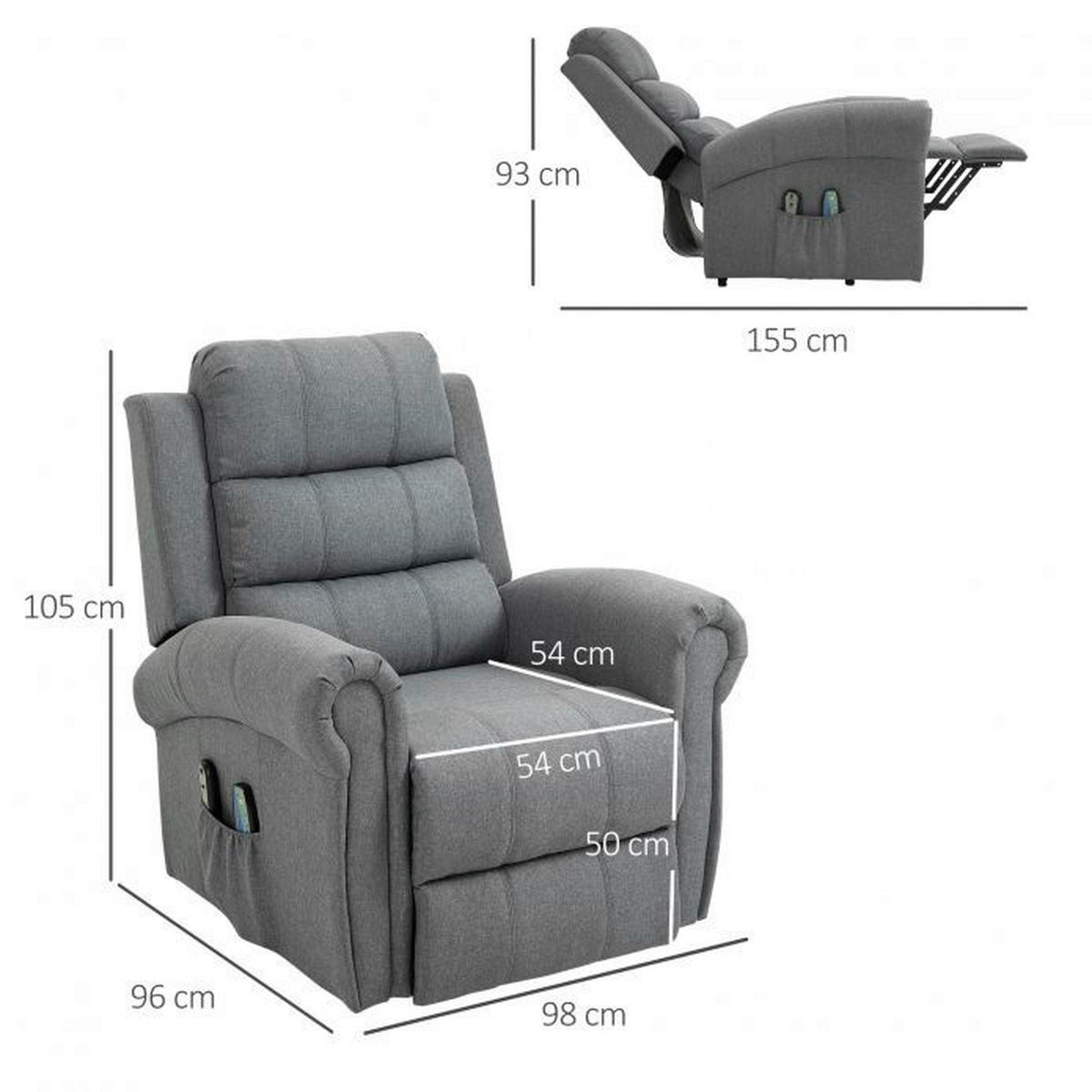 HOMCOM Massagesessel 700-095 grau Polyester-Mischgewebe Holz Metall Schaumstoff B/H/T: ca. 94x104x96 cm ca. 50 W Massagesessel 700-095 - grau (94,00/104,00/96,00cm) - HOMCOM
