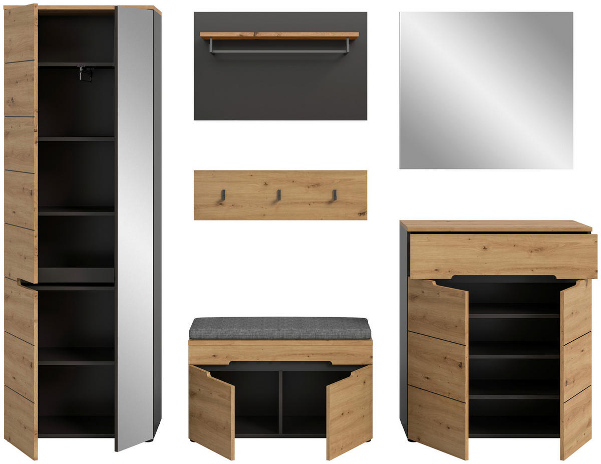 Garderobe Canu basaltgrau Nachbildung Artisan Nachbildung B/H/T: ca. 255x190x37 cm Canu - basaltgrau (255,00/190,00/37,00cm) - xonox.home