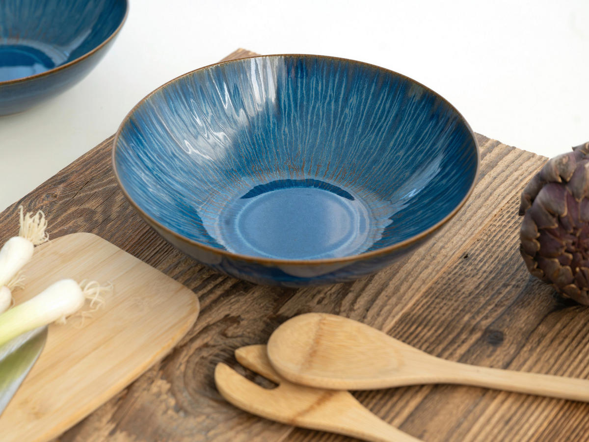 CreaTable Salatschüssel-Set Sea Breeze blau Steinzeug Sea Breeze - blau - CreaTable