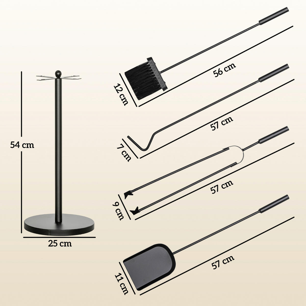 Outsunny Kaminbesteck-Set 5tlg. schwarz B/H/L: ca. 25x54x25 cm Kaminbesteck-Set 5tlg. - schwarz (25,00/25,00/54,00cm) - Outsunny
