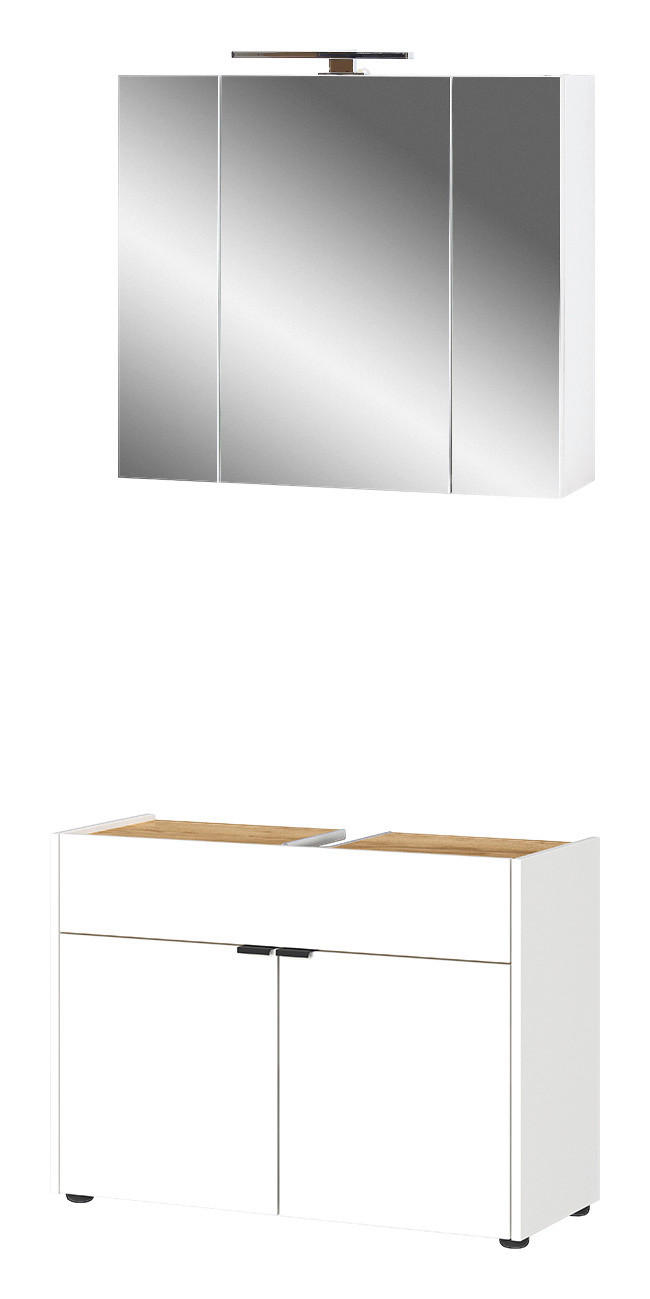 Badezimmer-Set 7839-242 weiß Eiche Navarra Nachbildung B/H/T: ca. 80x200x34 cm 7839-242 - Eiche/weiß (80,00/200,00/34,00cm) - Germania