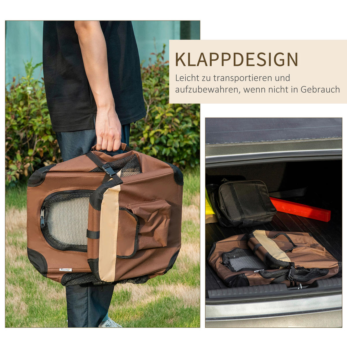 PawHut Hunde-Zubehör braun Polyester B/H/L: ca. 33,5x50,5x35 cm Hundetasche - braun (35,00/33,50/50,50cm) - PawHut