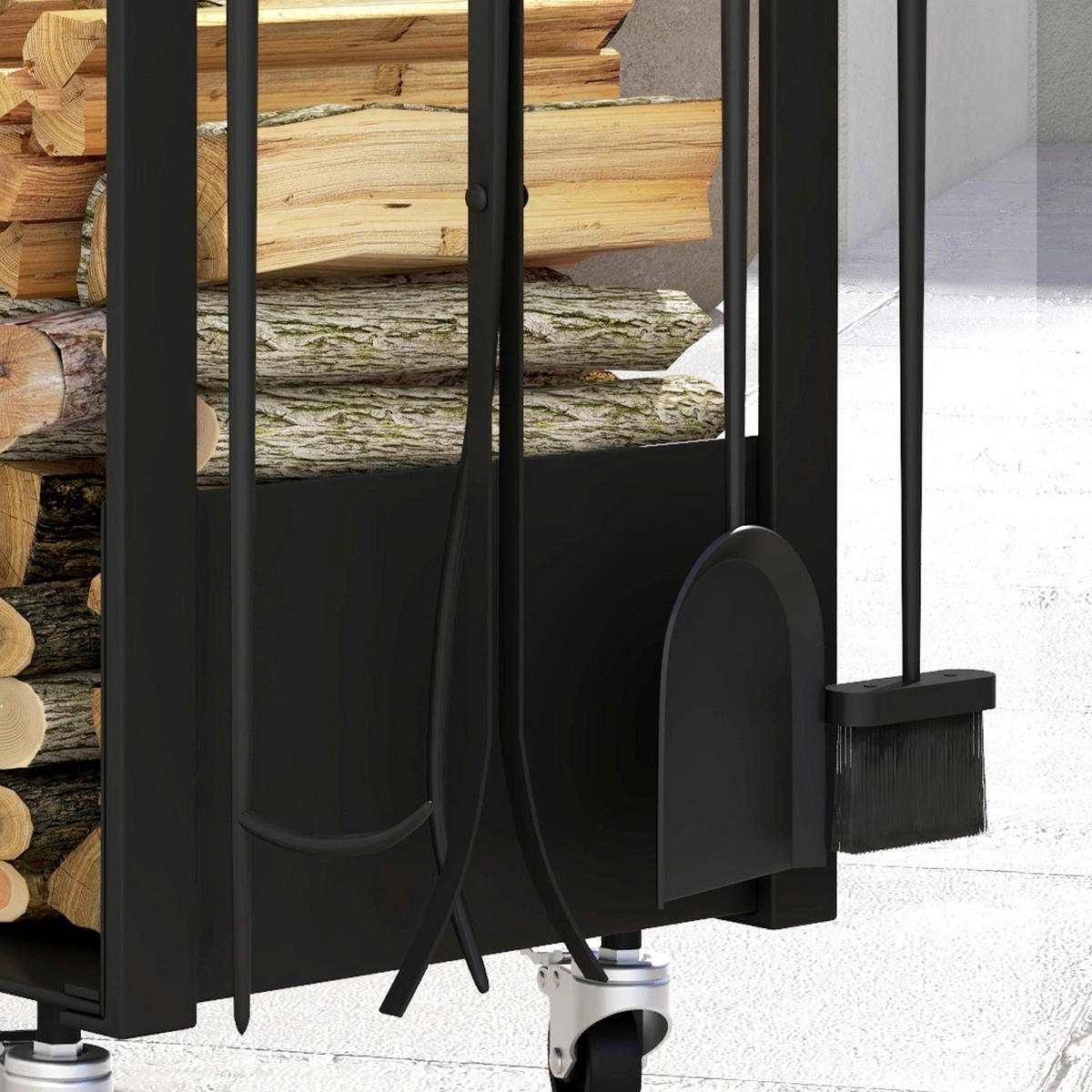 Outsunny Kaminholzständer schwarz B/H/L: ca. 30x76x48 cm Kaminholzständer - schwarz (48,00/30,00/76,00cm) - Outsunny