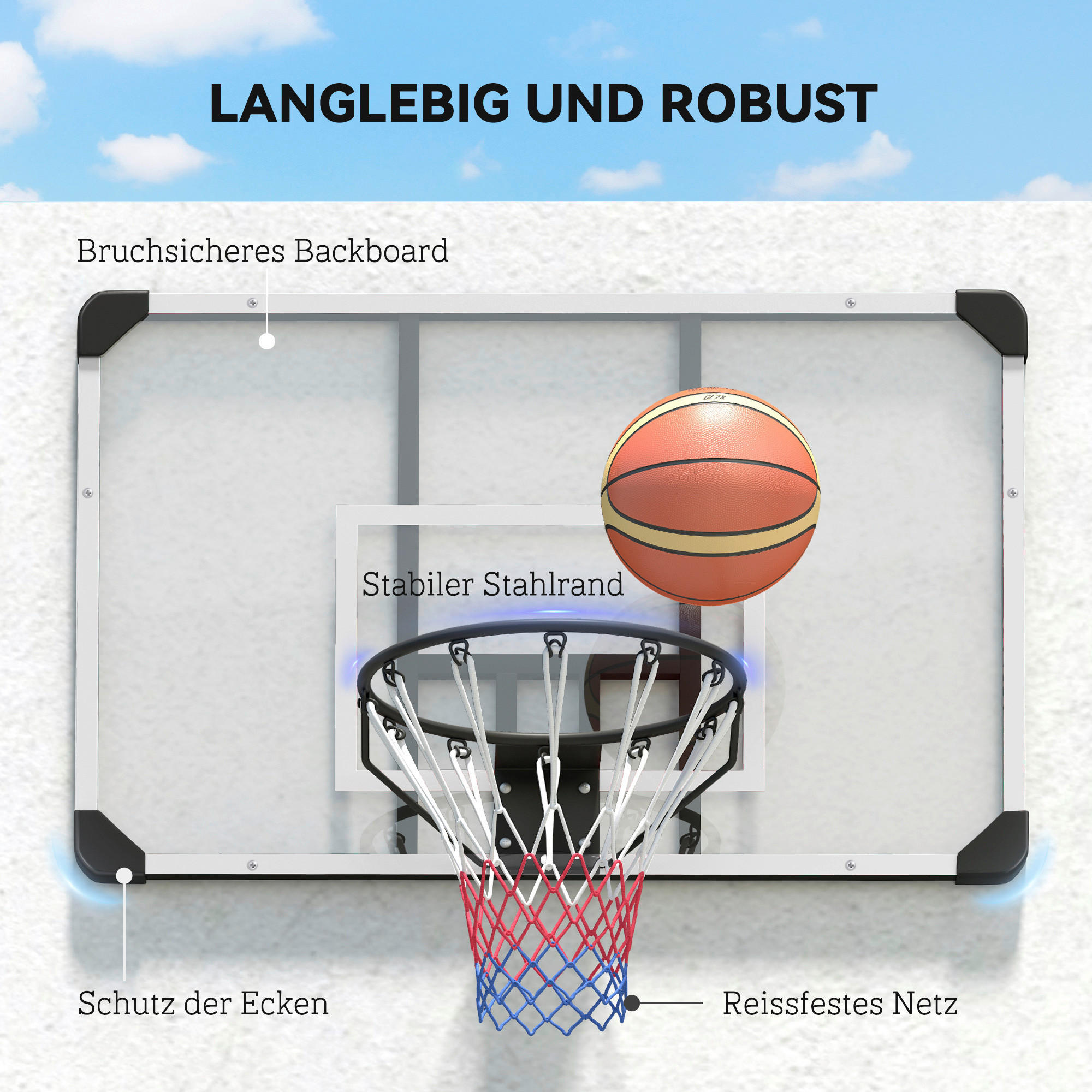 SPORTNOW Basketballkorb transparent Stahl B/H/L: ca. 61x73x113 cm Basketballkorb - weiß/schwarz (113,00/61,00/73,00cm) - SPORTNOW