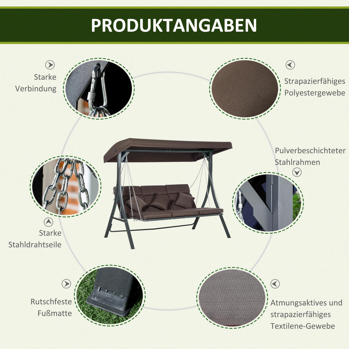 Outsunny Hollywoodschaukel schwarz Eisen B/H/L: ca. 118x168x198 cm Hollywoodschaukel - braun/schwarz (198,00/118,00/168,00cm) - Outsunny