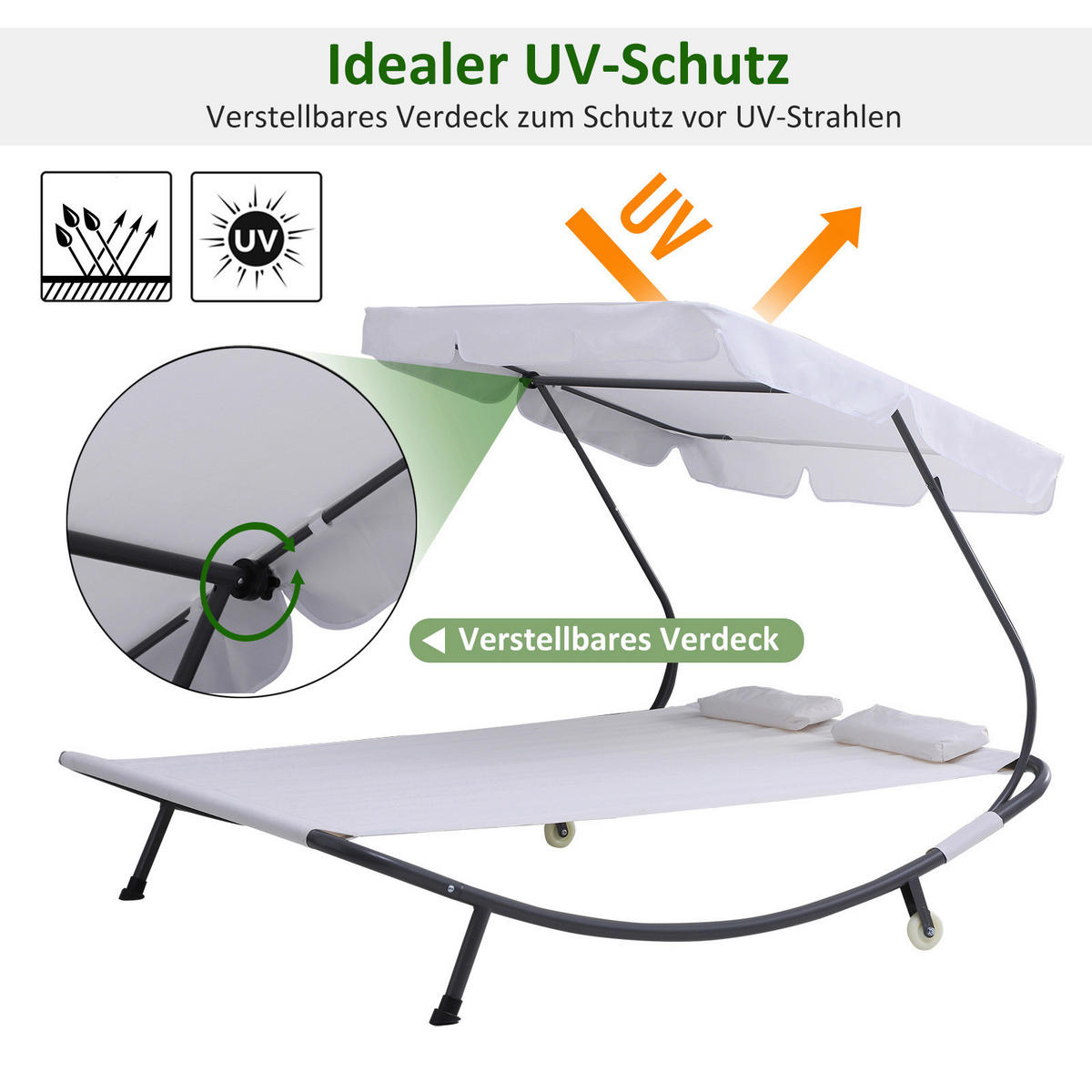 Outsunny Doppel-Liege cremeweiß Polyester B/H/L: ca. 175x134x200 cm Doppel-Liege - cremeweiß (200,00/175,00/134,00cm) - Outsunny