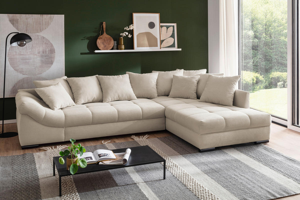 Ecksofa Pietro II natur Microfaser B/H/T: ca. 303x88x202 cm Pietro II - natur/schwarz (303,00/88,00/202,00cm)