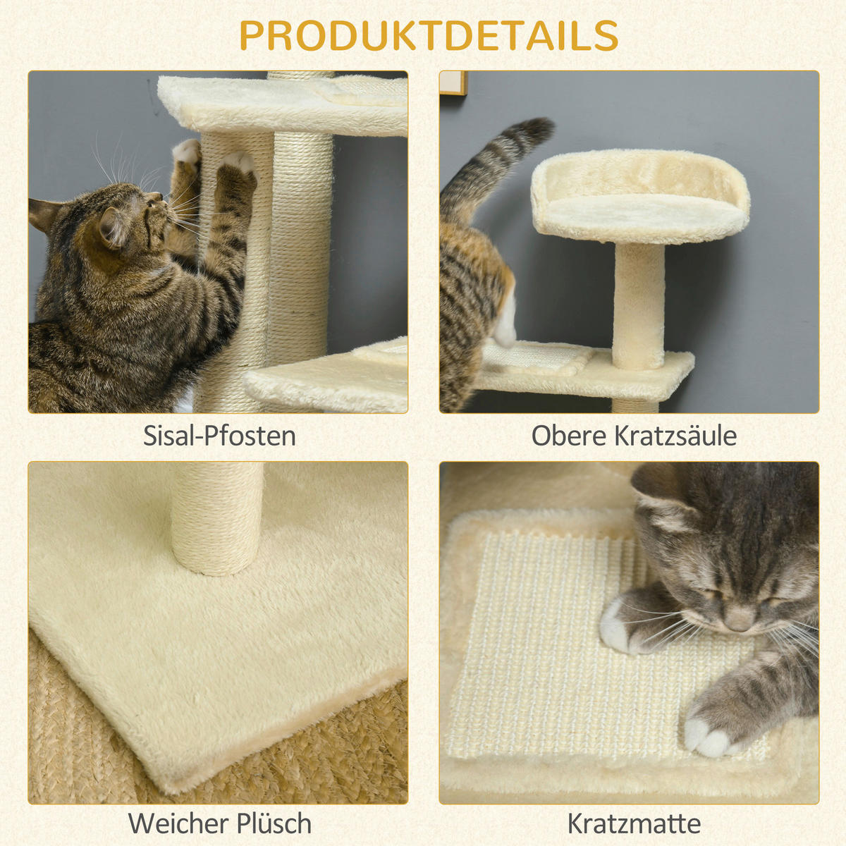 PawHut Katzenkratzbaum beige Spanplatte B/H/L: ca. 50x100x50 cm Katzenkratzbaum - beige (50,00/50,00/100,00cm) - PawHut