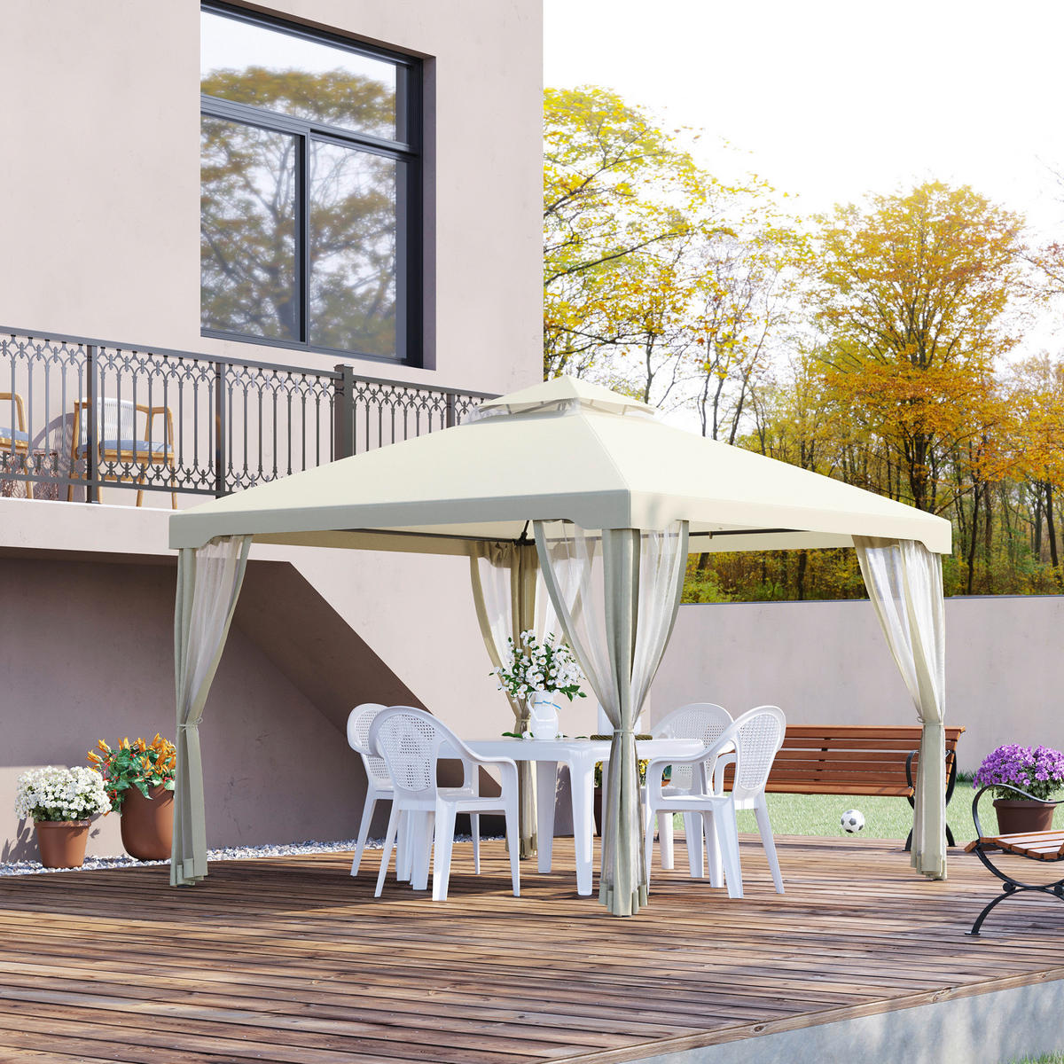 Outsunny Pavillon creme Polyester B/H/L: ca. 294x265x294 cm Gartenpavillon - creme (294,00/294,00/265,00cm) - Outsunny