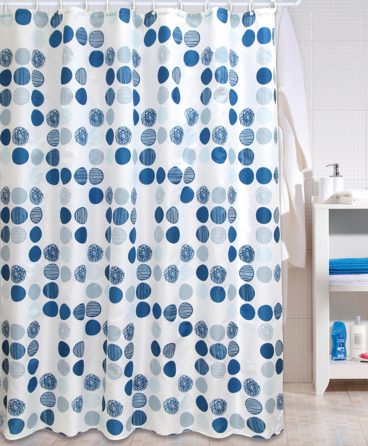 Duschvorhang weiß blau Polyester-Mischgewebe B/L: ca. 180x200 cm Duschvorhang_Round - blau/weiß (180,00/200,00cm) - Acus