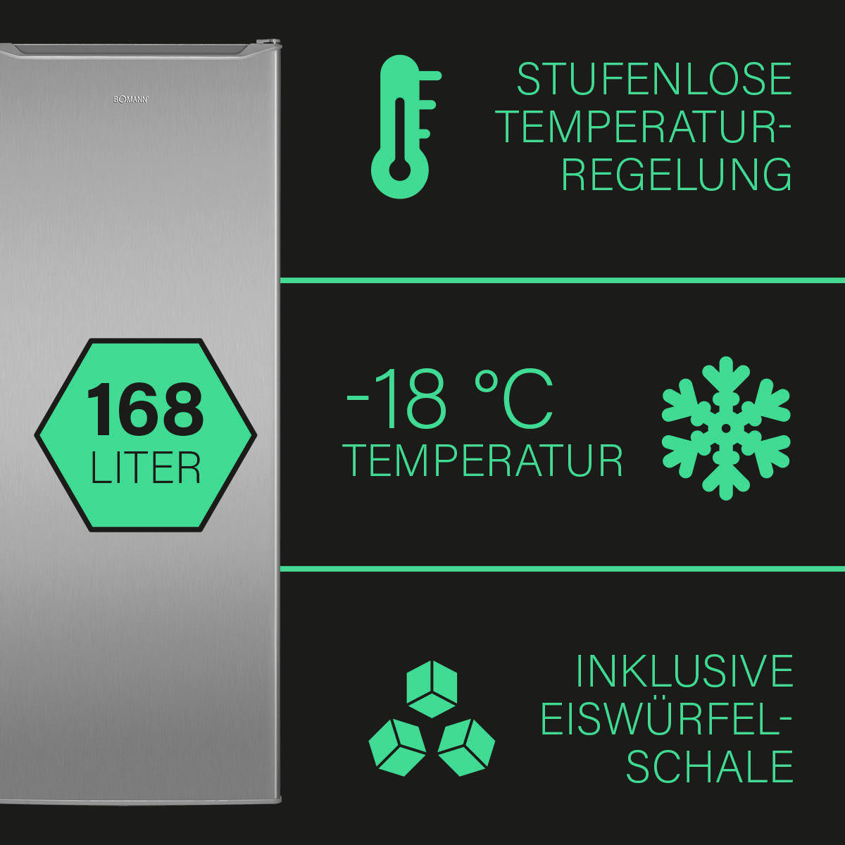 Bomann Gefrierschrank GS 7340 Inox B/H/T: ca. 54x143x57 cm Gefrierschrank GS 7340 ix-look - Inox (54,00/143,00/57,00cm) - Bomann