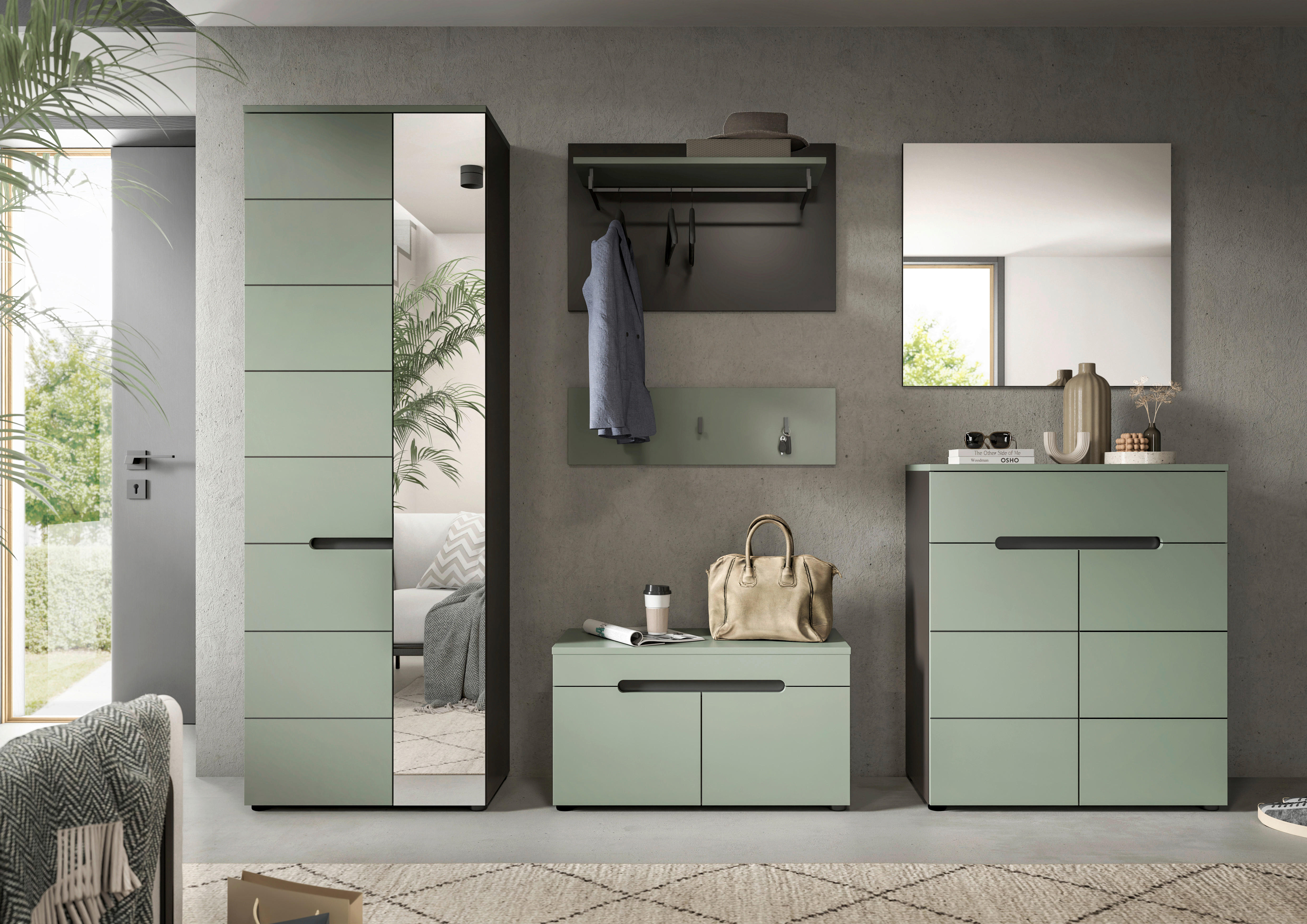Thumbnail - Garderobe Canu grün basaltgrau Nachbildung B/H/T: ca. 255x190x37 cm