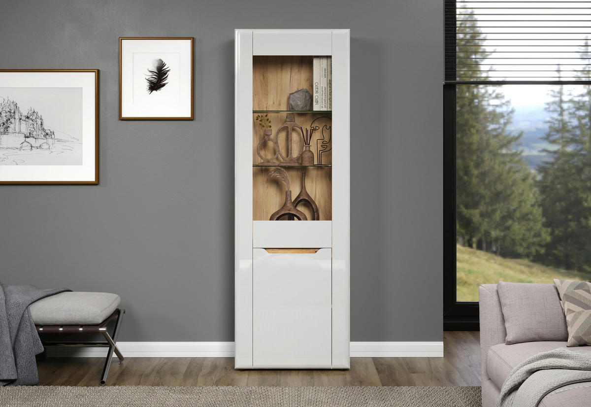 Vitrine Marlon Eiche Evoke Coast Nachbildung weiß Hochglanz B/H/T: ca. 65x192x40 cm Marlon - Eiche/weiß (65,00/192,00/40,00cm)