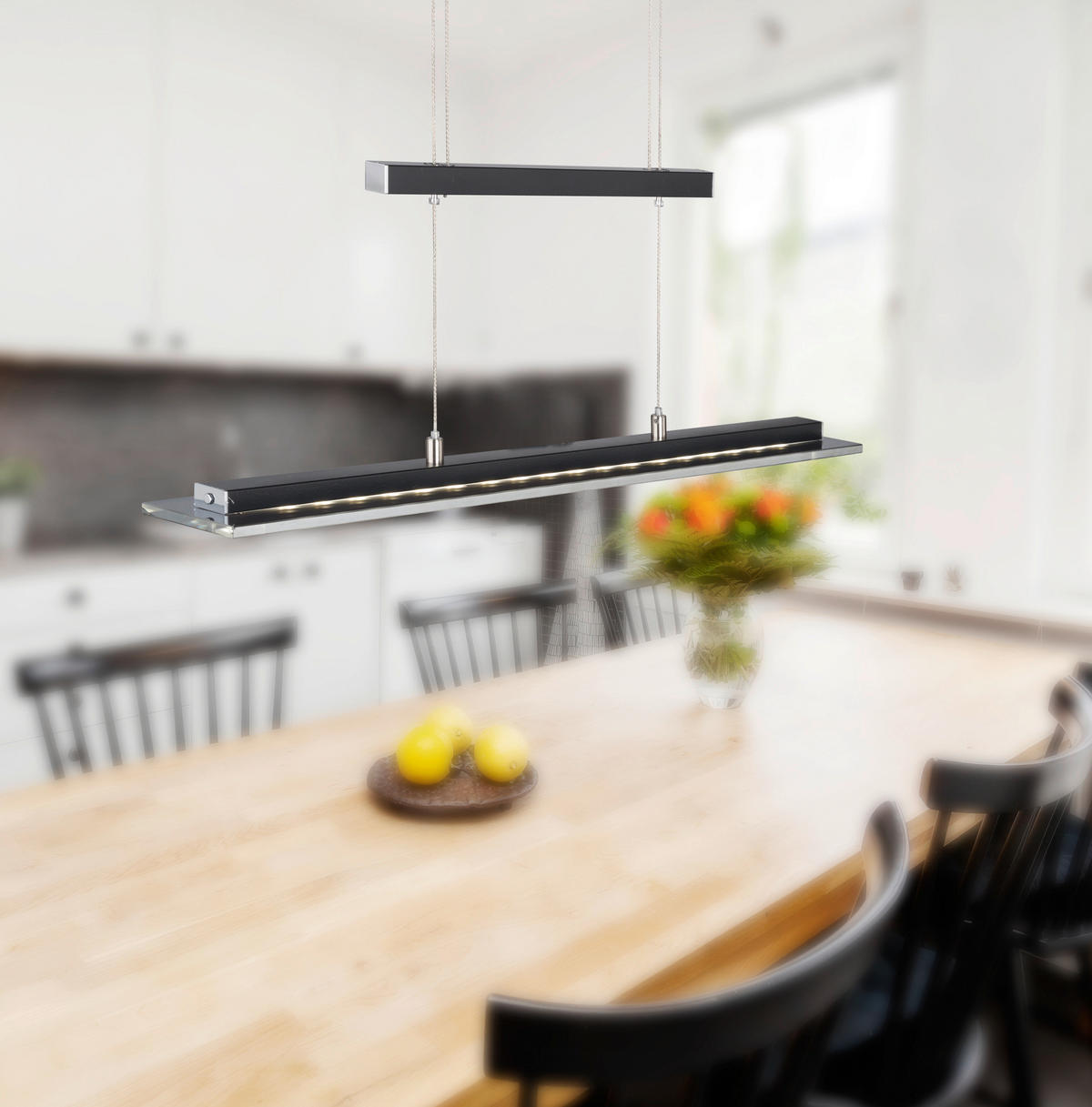 Fischer & Honsel LED-Pendelleuchte 60442 Rauch Chrom schwarz Glas Metall B/H/T: ca. 88x150x9 cm 1.0 Brennstellen Tenso TW - schwarz/Rauch (88,00/150,00/9,00cm) - Fischer & Honsel