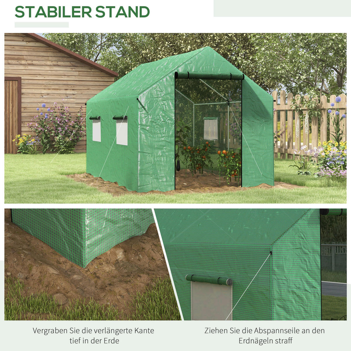 Outsunny Gewächshaus B/H/L: ca. 300x200x200 cm Foliengewächshaus - grün (200,00/300,00/200,00cm) - Outsunny