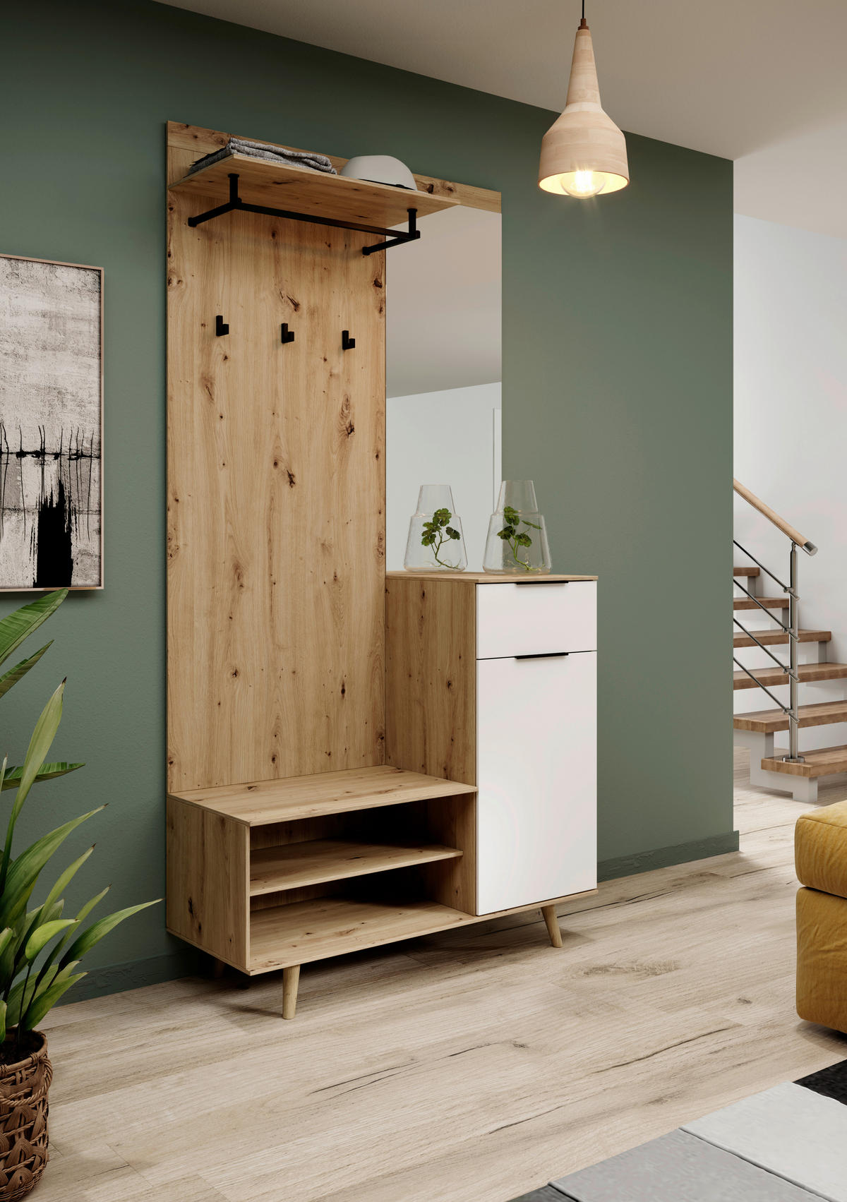 Garderobe NORDIC Eiche Artisan Nachbildung weiß matt B/H/T: ca. 100x200x40 cm NORDIC - Eiche/weiß (100,00/200,00/40,00cm) - WIPMEB
