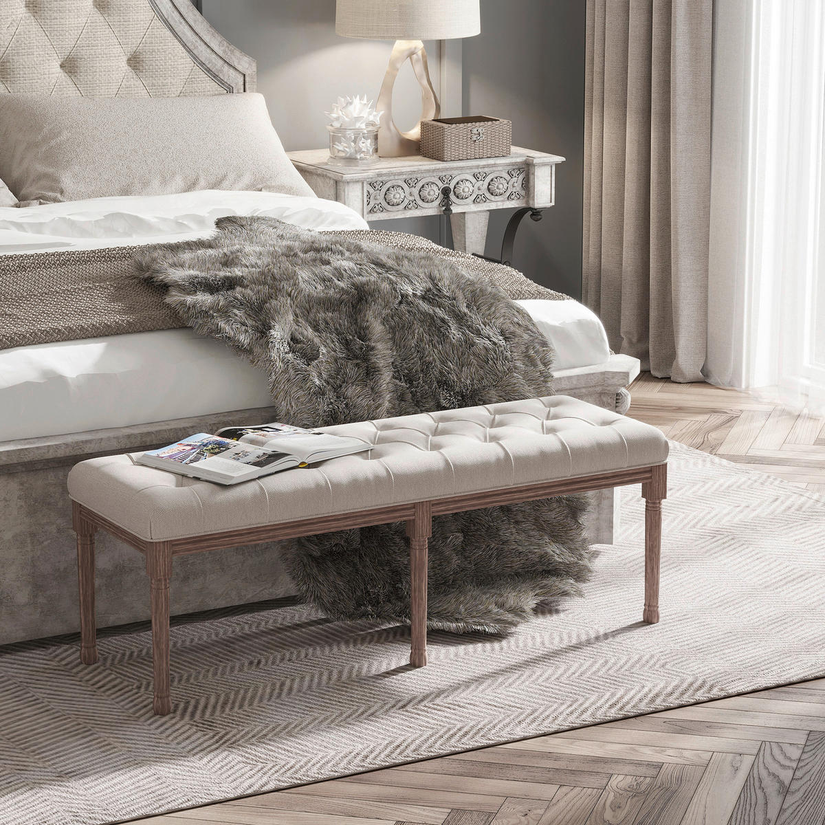 Polsterbank 831-227 beige B/H/T: ca. 142x51x47 cm 831-227 - braun/beige (142,00/51,00/47,00cm) - HOMCOM