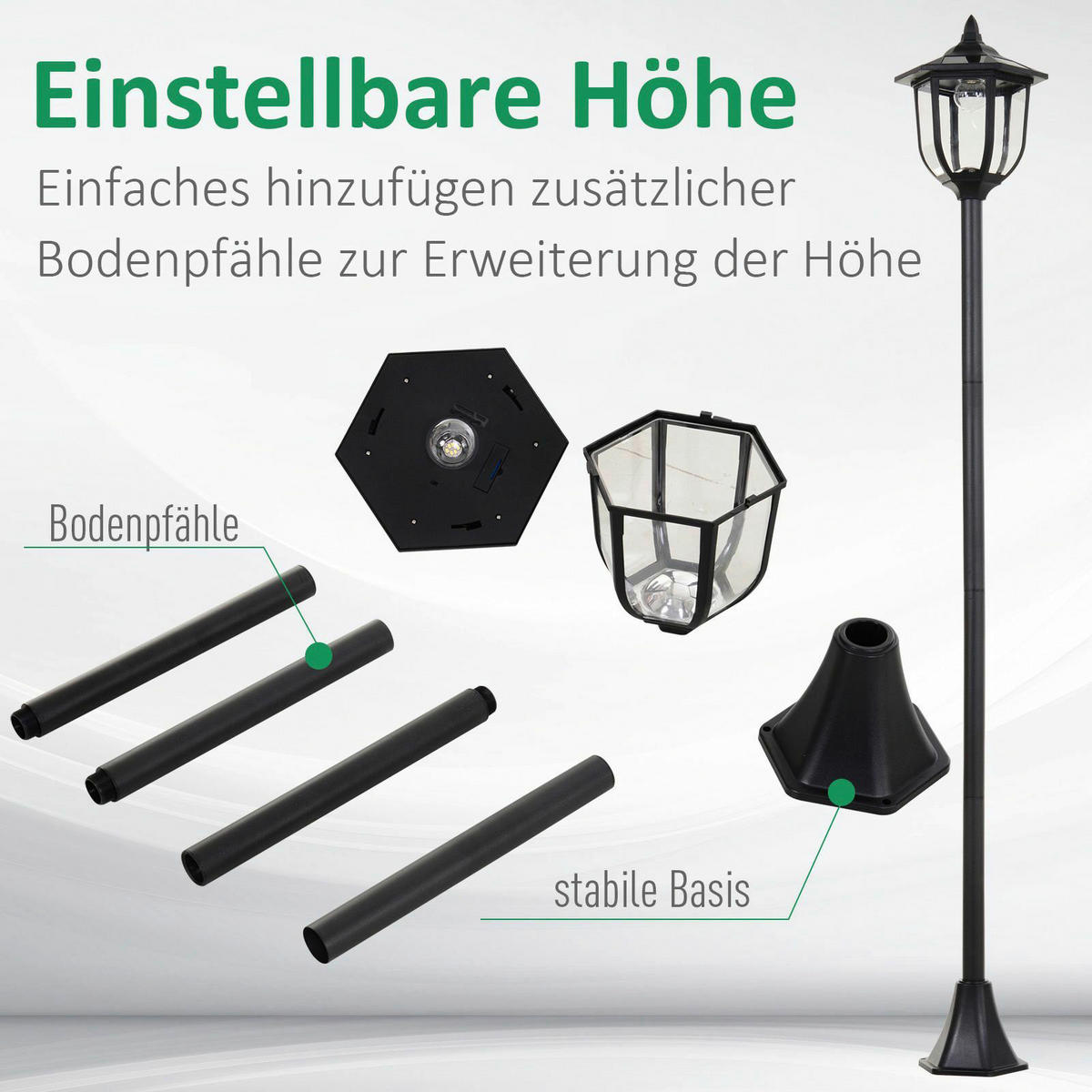 Gartenlaterne mit LED schwarz Kunststoff Edelstahl H/D: ca. 177x27 cm Solar Gartenlaterne B30-006 - schwarz (27,00/177,00cm) - Outsunny