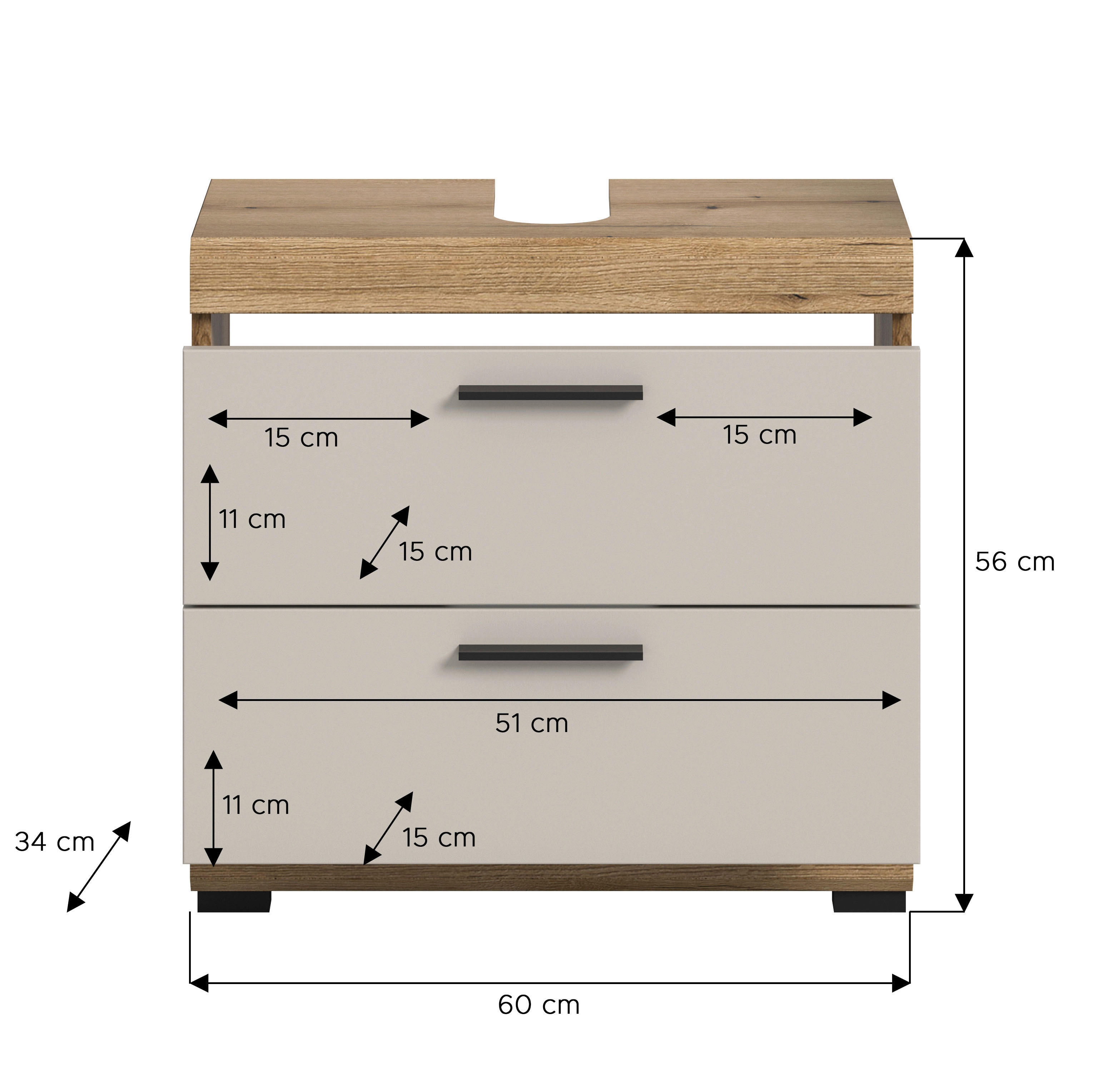 Waschbeckenunterschrank Scout Evoke Oak Nachbildung Kaschmirgrau Nachbildung B/H/T: ca. 60x56x34 cm Scout - Kaschmirgrau (60,00/56,00/34,00cm) - xonox.home