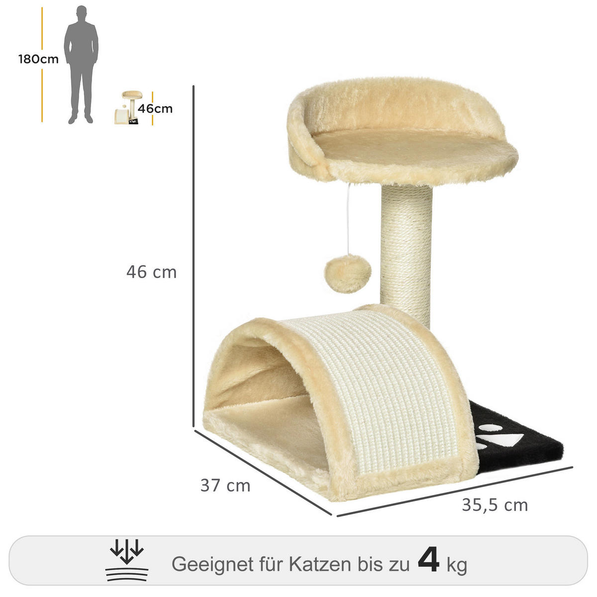 PawHut Kratzbaum beige Edelstahl B/H/L: ca. 37x35,5x46 cm Kratzbaum - beige (46,00/37,00/35,50cm) - PawHut