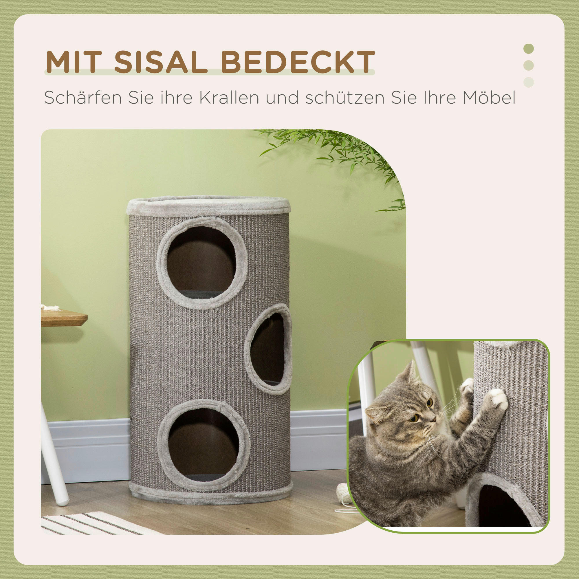 PawHut Tier-Zubehör hellgrau Edelstahl B/H/L: ca. 38x38x70 cm Kratztonne - hellgrau (70,00/38,00/38,00cm) - PawHut