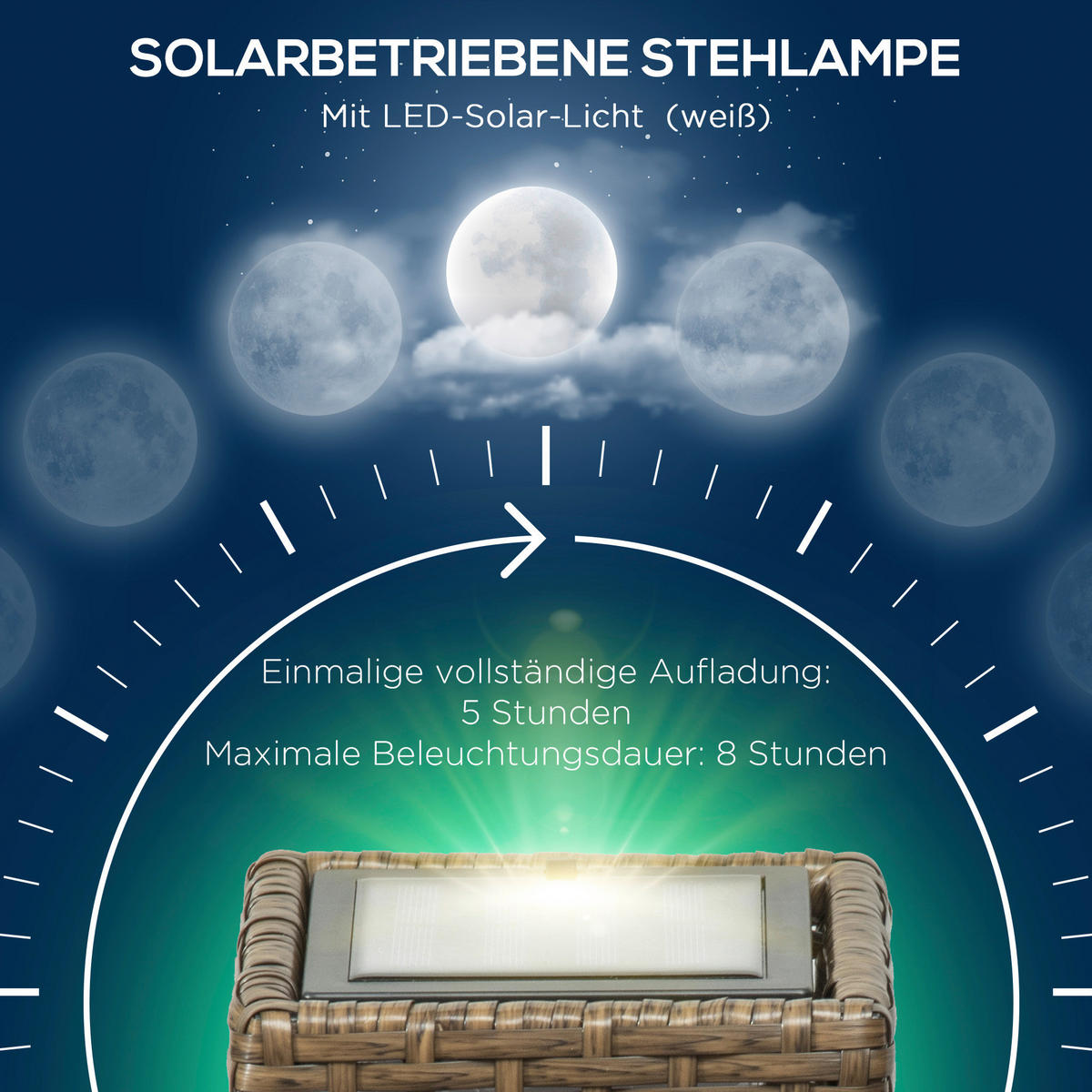 Solarleuchte sand Polyrattan Edelstahl Polypropylen B/H/L: ca. 15,5x15,5x46 cm Solarleuchte - sand (46,00/15,50/15,50cm) - Outsunny