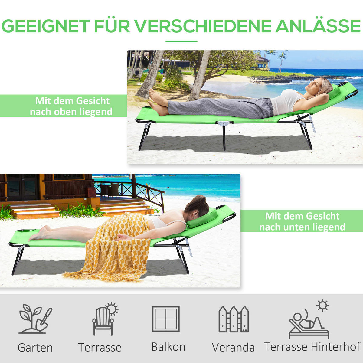 Outsunny Sonnenliege grün Polyester B/H/L: ca. 58x36x187 cm Sonnenliege - grün (187,00/58,00/36,00cm) - Outsunny