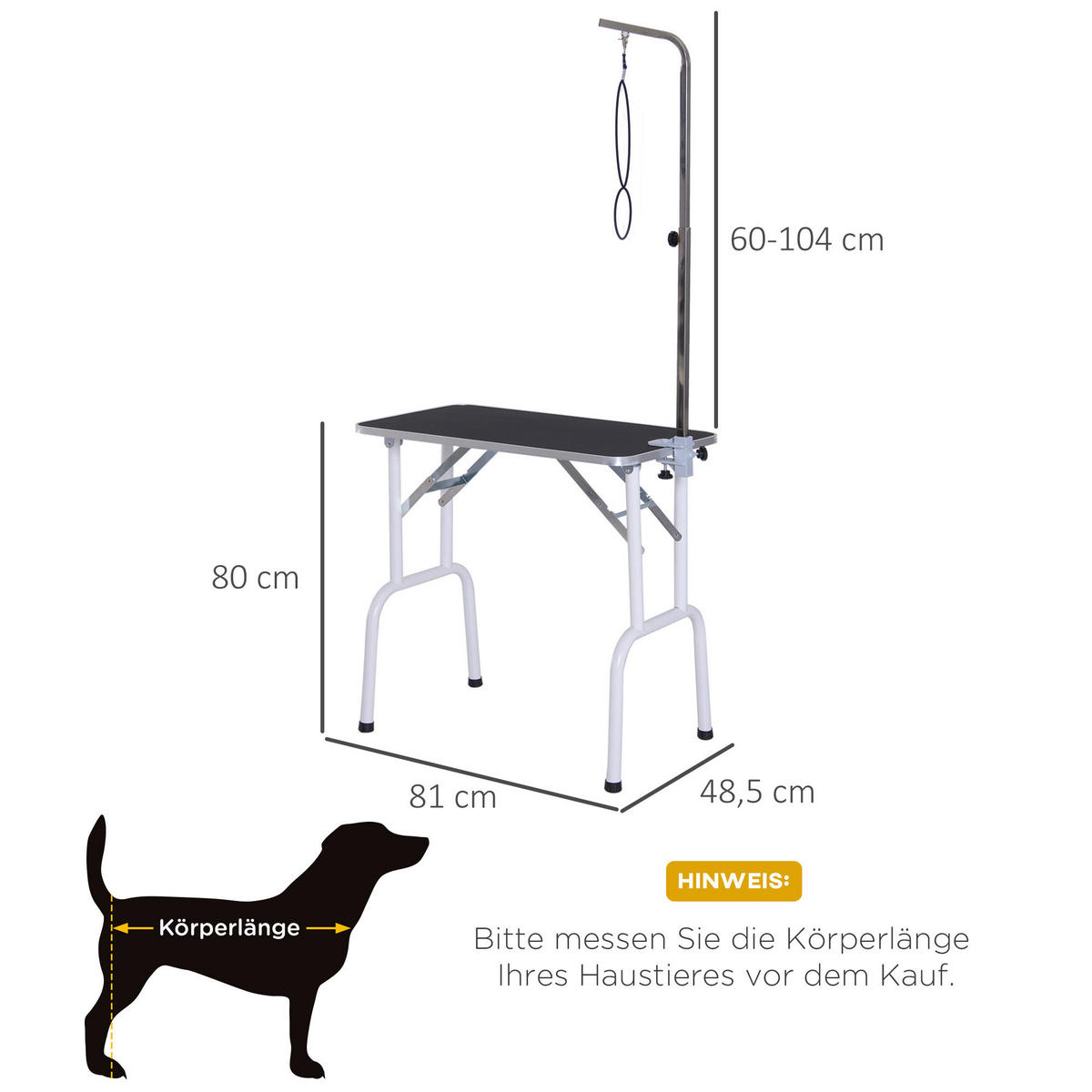 PawHut Tier-Zubehör schwarz Edelstahl B/H/L: ca. 48x81x80 cm Trimmtisch - weiß/schwarz (80,00/48,00/81,00cm) - PawHut