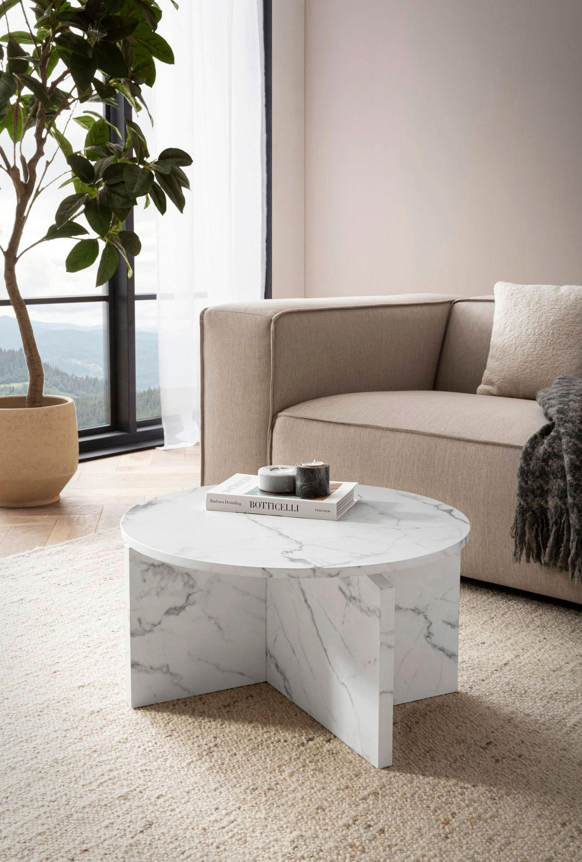 Couchtisch weiß Marmor Optik B/H/T: ca. 60x33x60 cm Couchtisch - weiß (60,00/33,00/60,00cm) - Wohnling