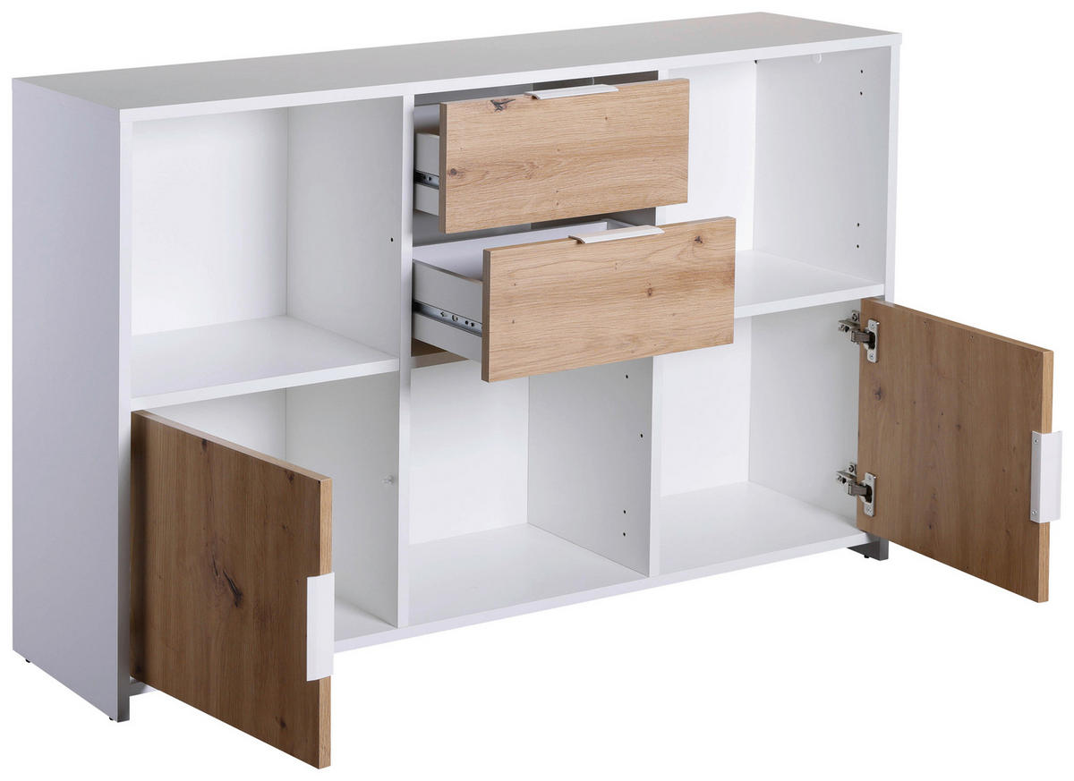 Kommode Pepeto 2T2S weiß weiß beschichtet Optik B/H/L: ca. 30x77x120 cm Pepeto 2T2S weiß - weiß (120,00/30,00/77,00cm) - Inter Link
