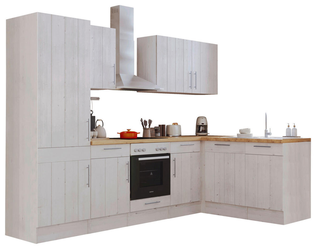 Respekta Winkelküche BERPL280LHWC weiß Lärche Nachbildung B/H/T: ca. 280x211x172 cm BERPL280LHWC - Eiche/weiß (280,00/211,00/172,00cm) - Respekta