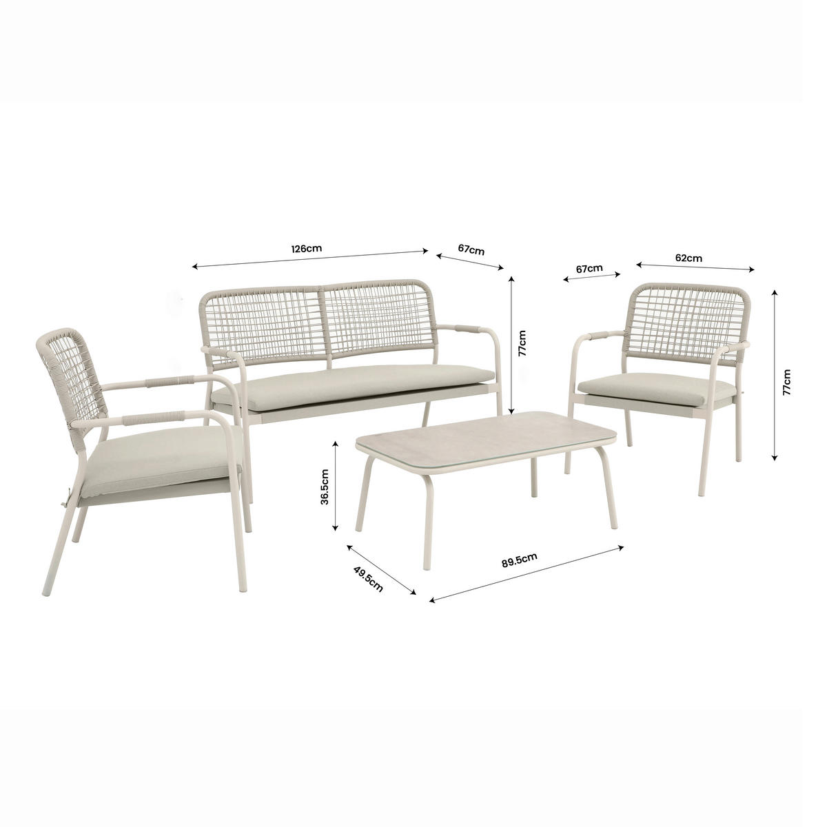 POCOline Gartensitzgruppe beige Stahl Gartensitzgruppe_St.Henri_4tlg. - beige/weiß - POCOline