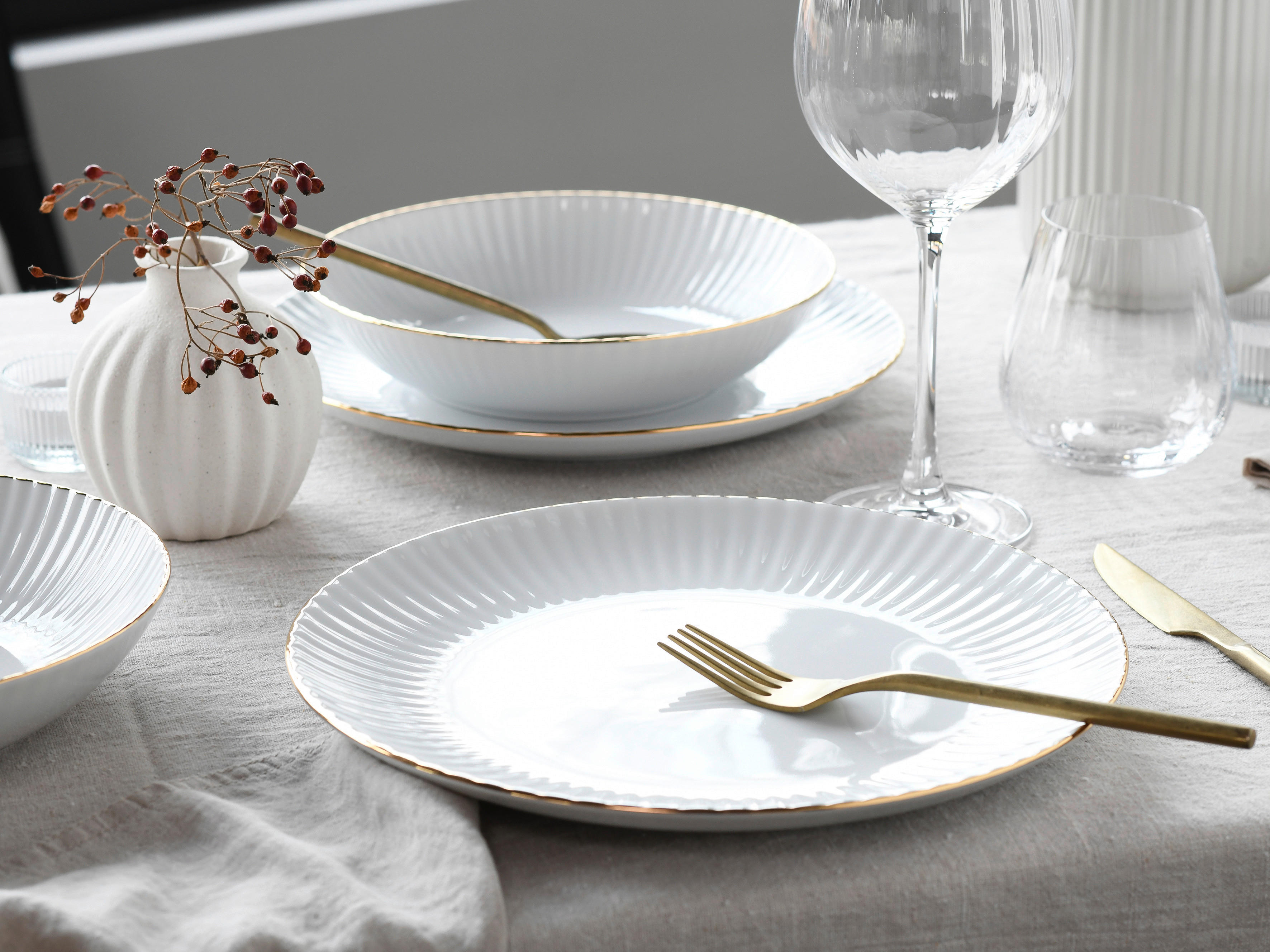 CreaTable Tafelservice Allegra Goldband Allegra Goldband - gold/weiß - CreaTable