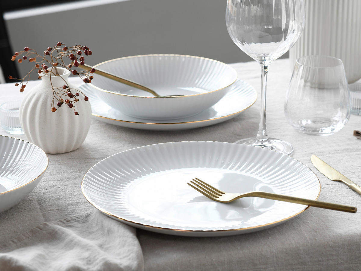 CreaTable Tafelservice Allegra Goldband Allegra Goldband - gold/weiß - CreaTable