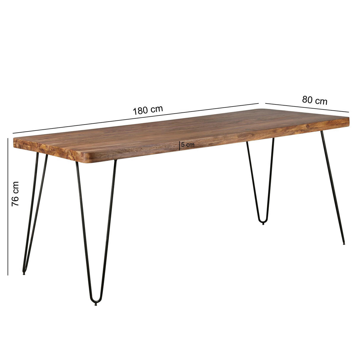 Esstisch natur schwarz B/H/T: ca. 180x76x80 cm Esstisch - natur/schwarz (180,00/76,00/80,00cm) - Wohnling
