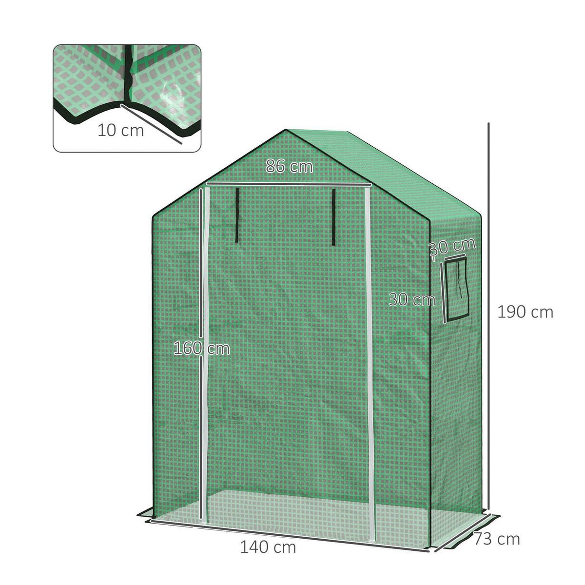 Outsunny Gewächshausfolie B/H/L: ca. 73x190x140 cm Gewächshausfolie - grün (140,00/73,00/190,00cm) - Outsunny