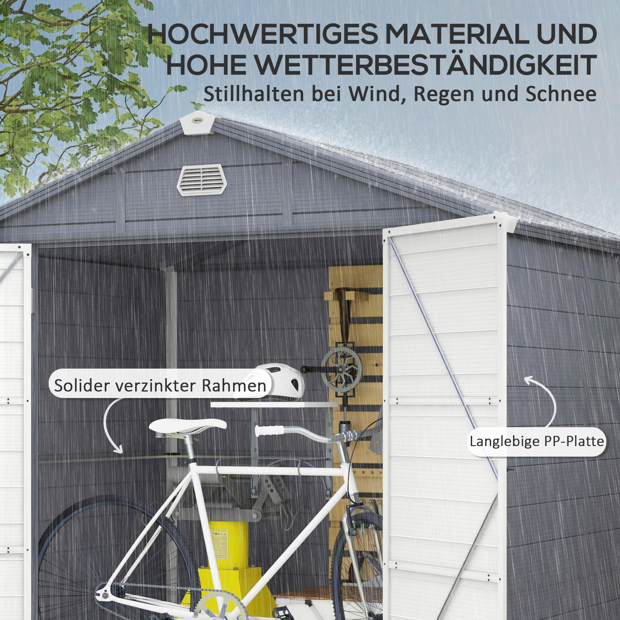 Outsunny Gerätehaus grau Kunststoff B/H/L: ca. 190x228x240 cm Gerätehaus - grau (240,00/190,00/228,00cm) - Outsunny
