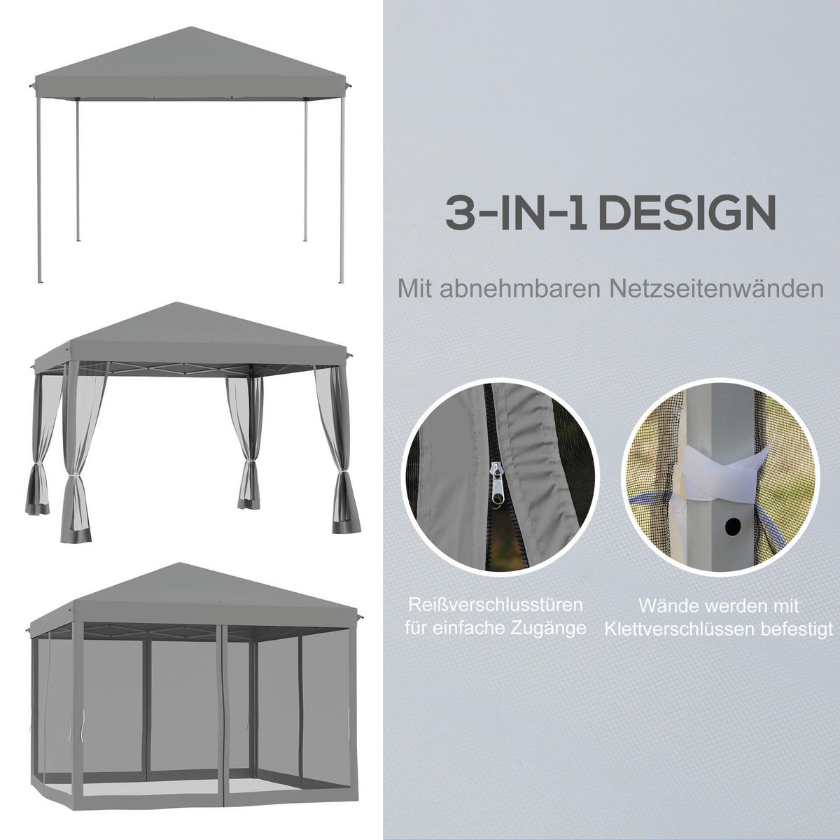 Outsunny Pavillon schwarz Metall B/H/L: ca. 295x260x295 cm Pavillon - hellgrau/schwarz (295,00/295,00/260,00cm) - Outsunny