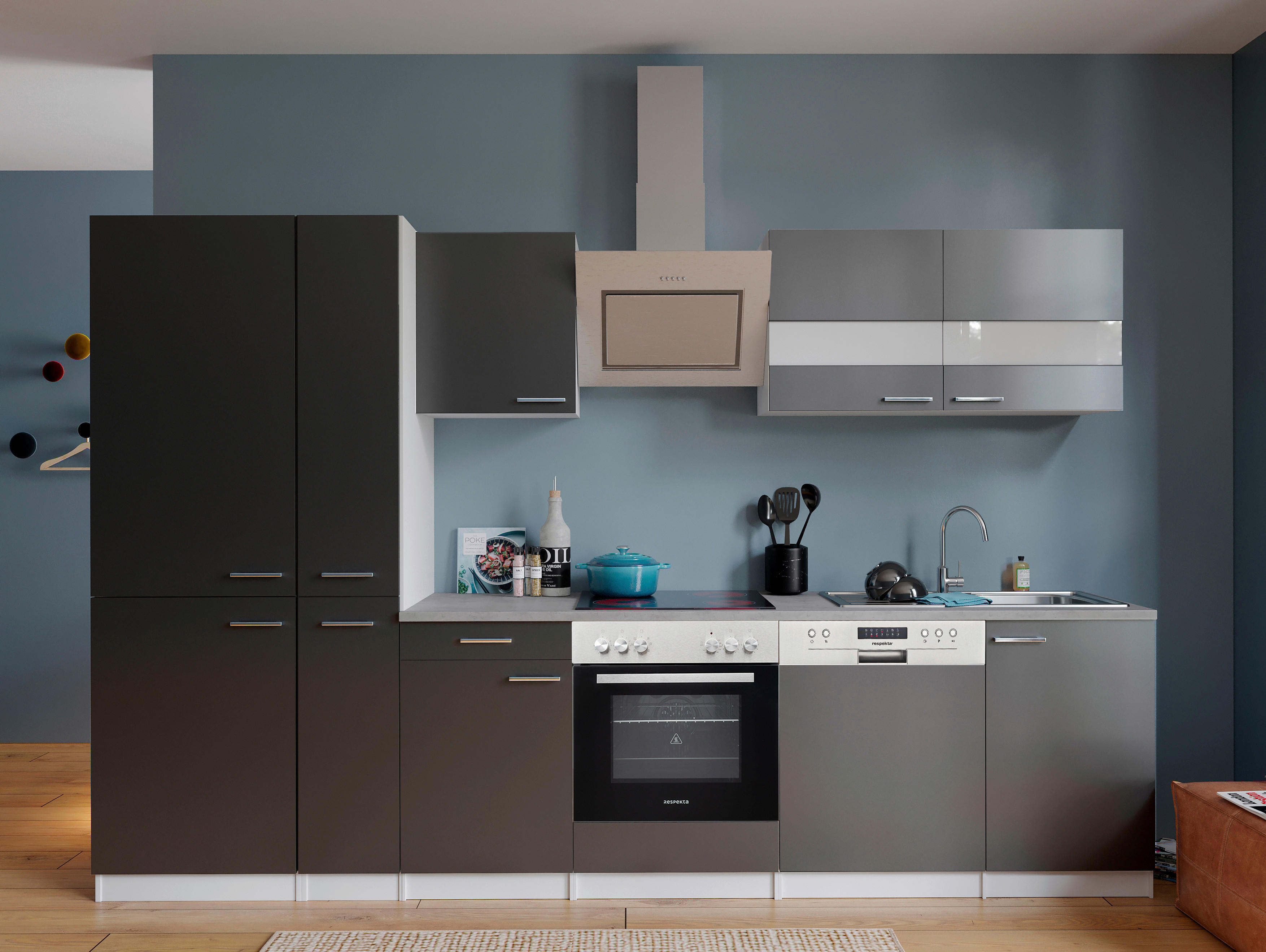 Respekta Küchenblock KB310WGCGKE178G grau B/H/T: ca. 310x200x60 cm KB310WGCGKE178G - Beton/weiß (310,00/200,00/60,00cm) - Respekta