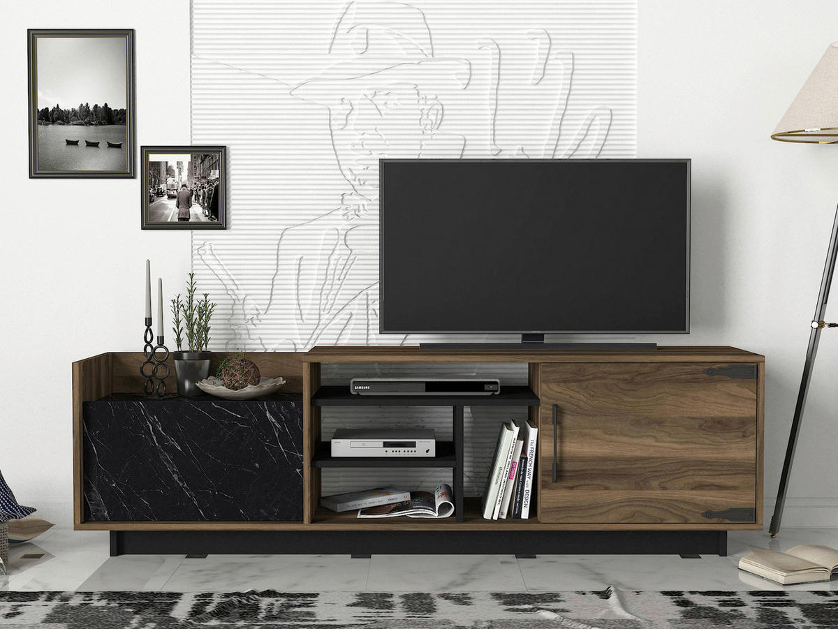 Wohnwand Siento walnuss Nachbildung Marmoroptik B/H/T: ca. 180x55x35 cm Siento - Marmoroptik/walnuss (180,00/55,00/35,00cm) - moebel17