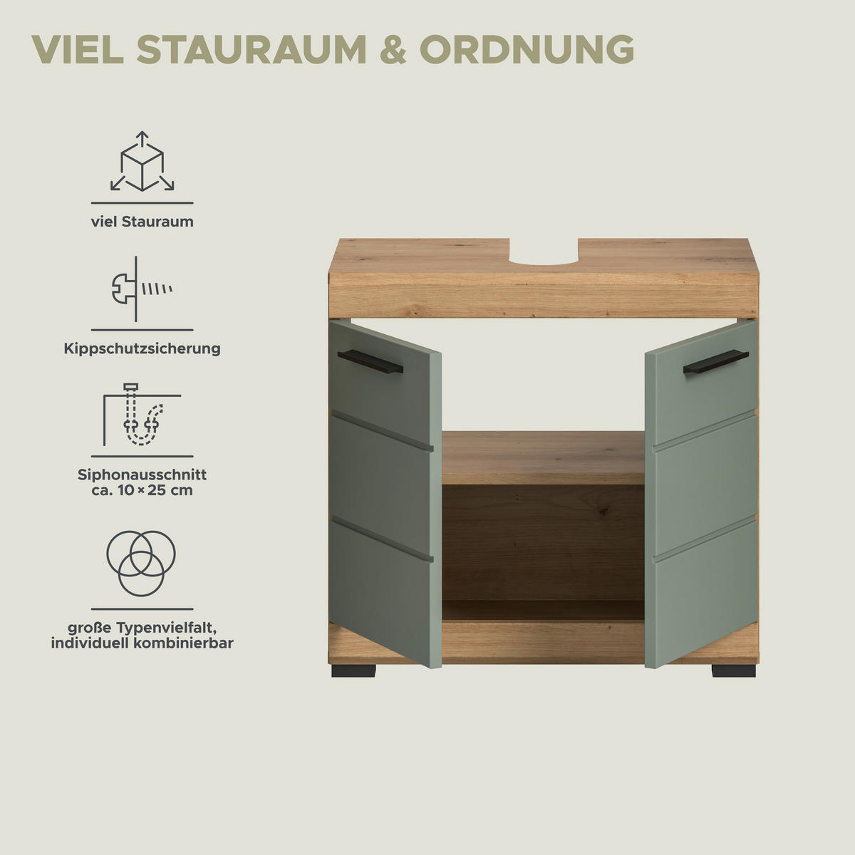 Waschbeckenunterschrank Scout Eiche Artisan Nachbildung salbei Nachbildung B/H/T: ca. 60x56x34 cm Scout - Eiche/salbei (60,00/56,00/34,00cm) - xonox.home