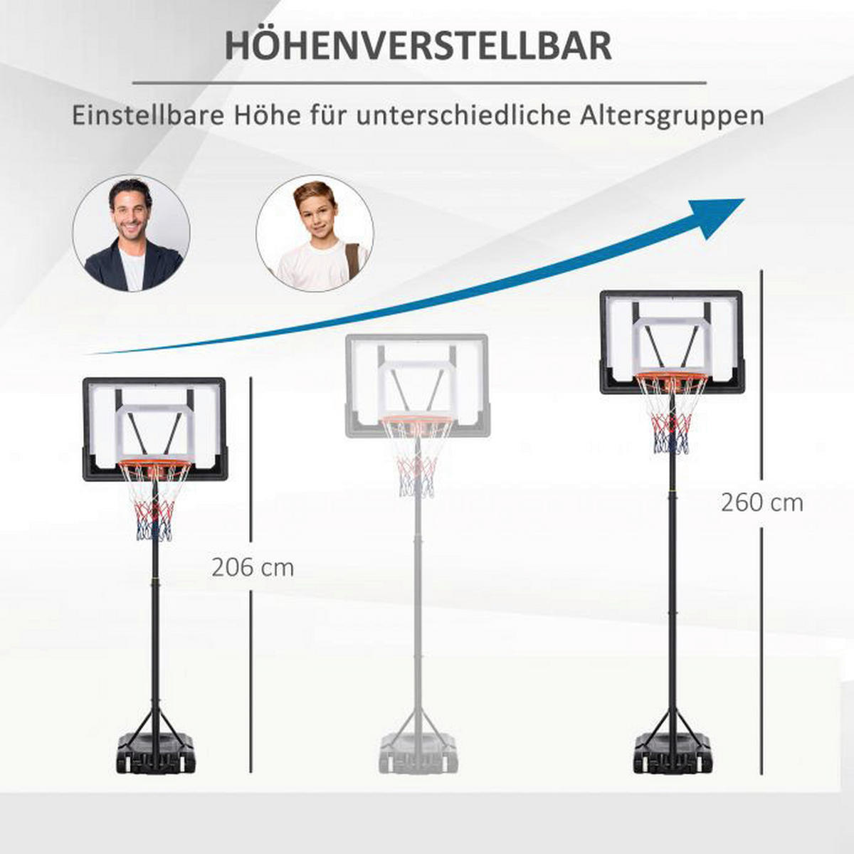 HOMCOM Basketballkorb schwarz B/H/L: ca. 83x260x75 cm Basketballkorb - schwarz (75,00/83,00/260,00cm) - HOMCOM