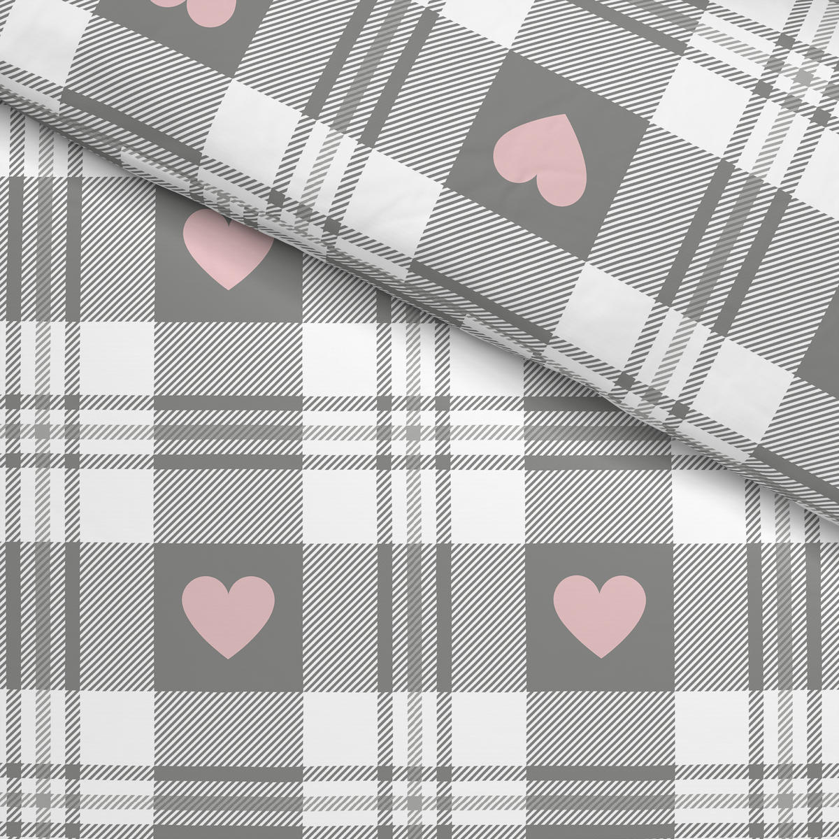 Microfaser Bettwäsche Fleece Bettwäsche_Fleece Herzen 135x200cm - rosa/grau (135,00/200,00cm)