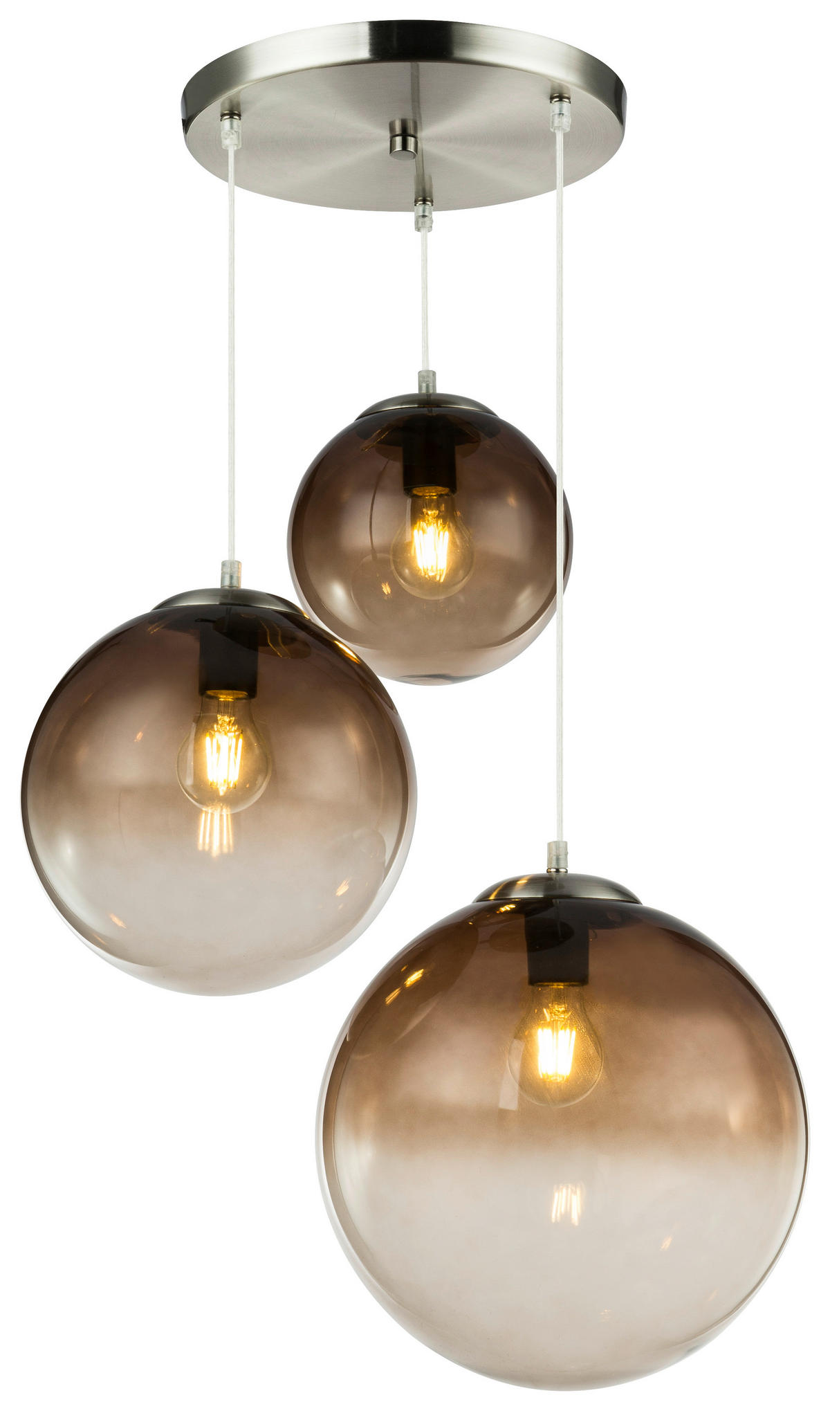 GLOBO Pendelleuchte 15861-3 Chrom Rauchglas H/D: ca. 120x51 cm E27 3 Brennstellen Pendelleuchte_Varus chrom/rauch - Chrom (51,00/120,00cm) - GLOBO