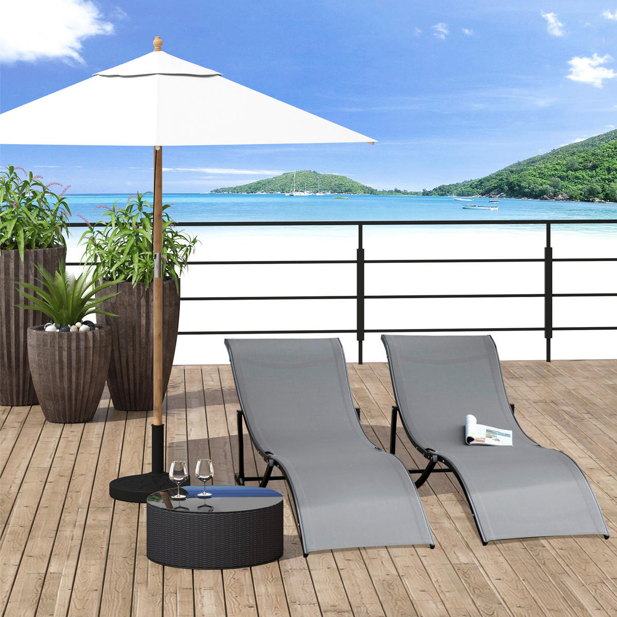 Outsunny Gartenliege 2er Set dunkelgrau Aluminium B/H/L: ca. 61x63x165 cm Gartenliege_2erSet - dunkelgrau (165,00/61,00/63,00cm) - Outsunny