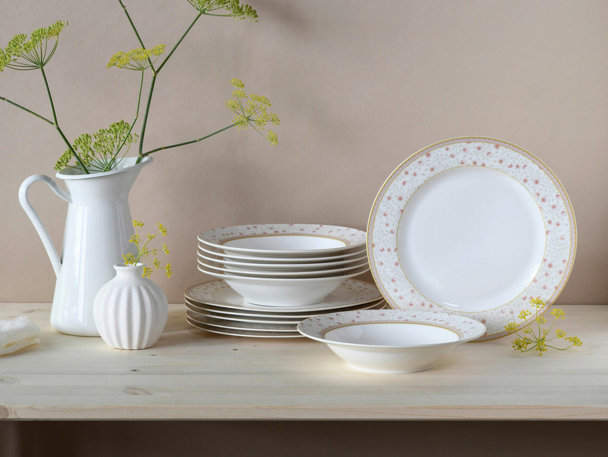 CreaTable Tafelservice Emilia weiß Porzellan 12 tlg. Emilia - weiß/creme - CreaTable